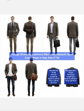 Vintage Givenchy Cashmere Blend Houndstooth Sport Coat Made in Italy Size IT 50